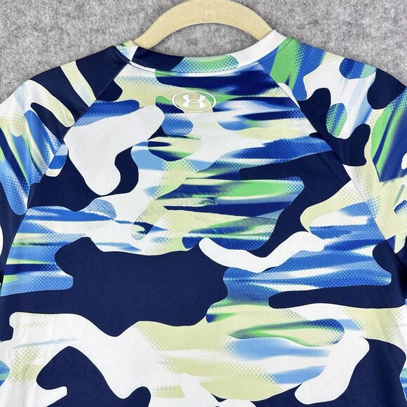 Under Armour UA Tech Camo Shirt Youth XL Blue Loose Fit Performance Big Logo* - Picture 8 of 15